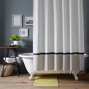 West Elm Striped Shower Curtain Stripe Border Stone White Platinum